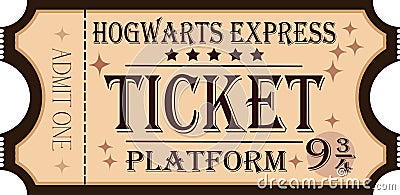 Retro tickets. Harry Potter Hogwarts Express Platform 9 3 4 Vintage cinema ticket concert and festival event, movie theater coupon Vector Illustration